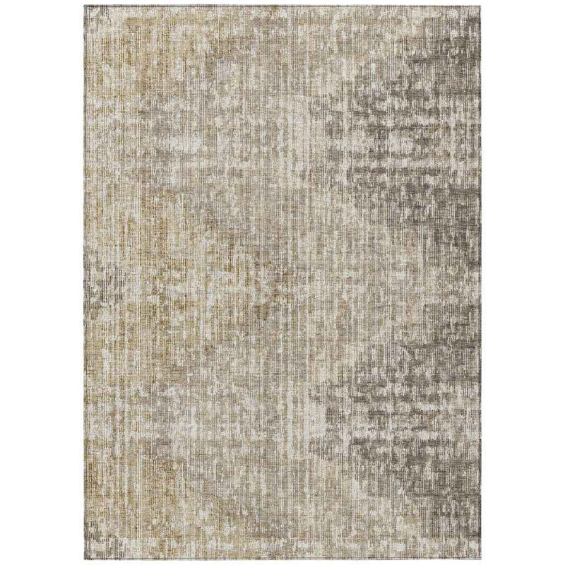 5' X 8' Khaki And Beige Geometric Washable Indoor Outdoor Area Rug