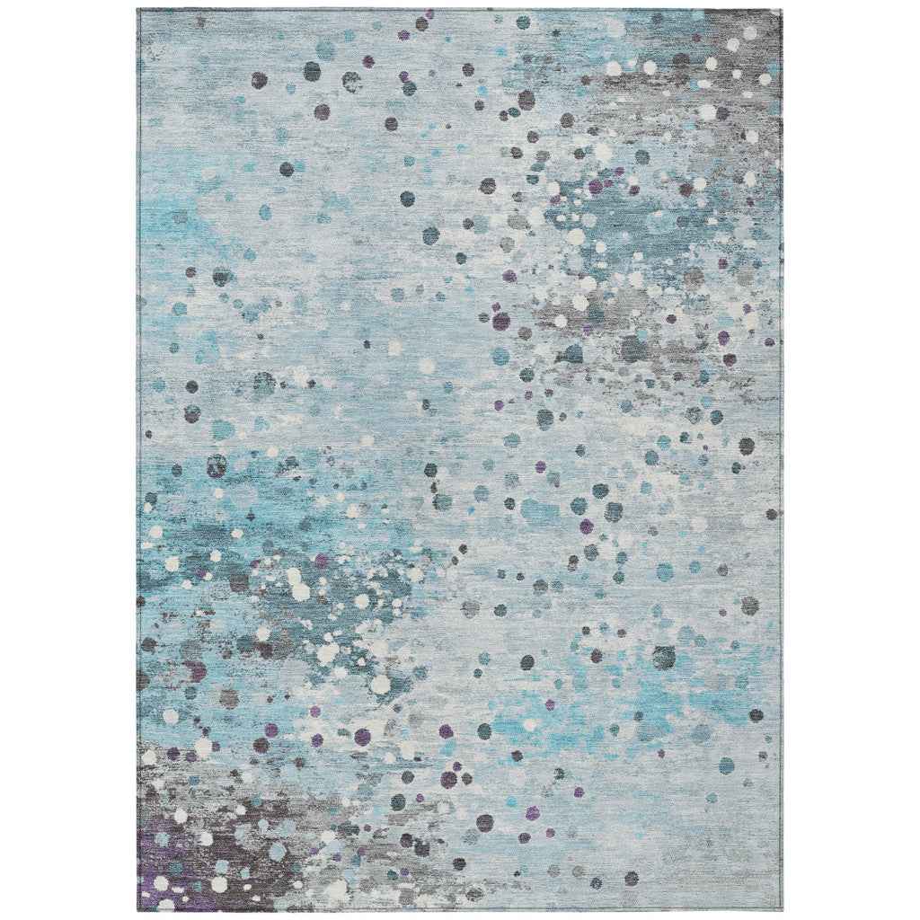 3' X 5' Teal Blue And Gray Abstract Washable Indoor Outdoor Area Rug