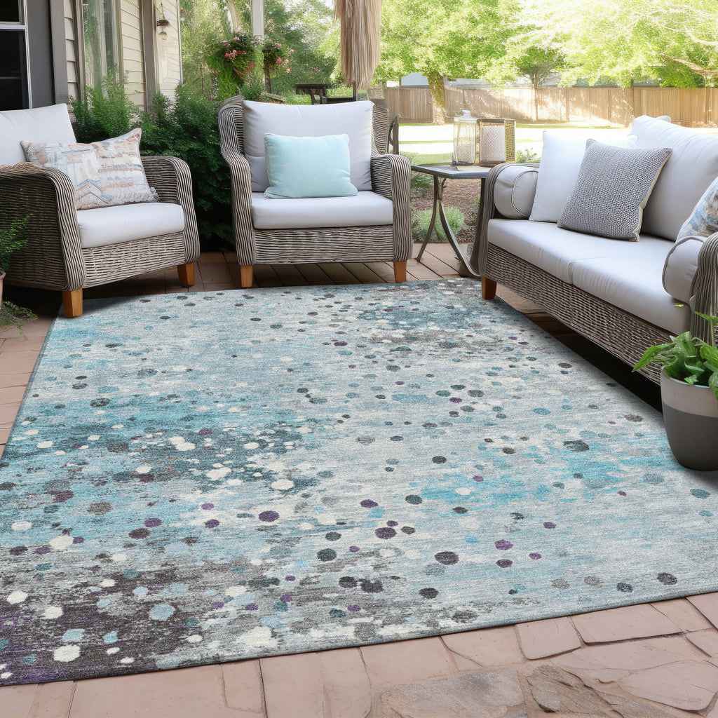 3' X 5' Teal Blue And Gray Abstract Washable Indoor Outdoor Area Rug