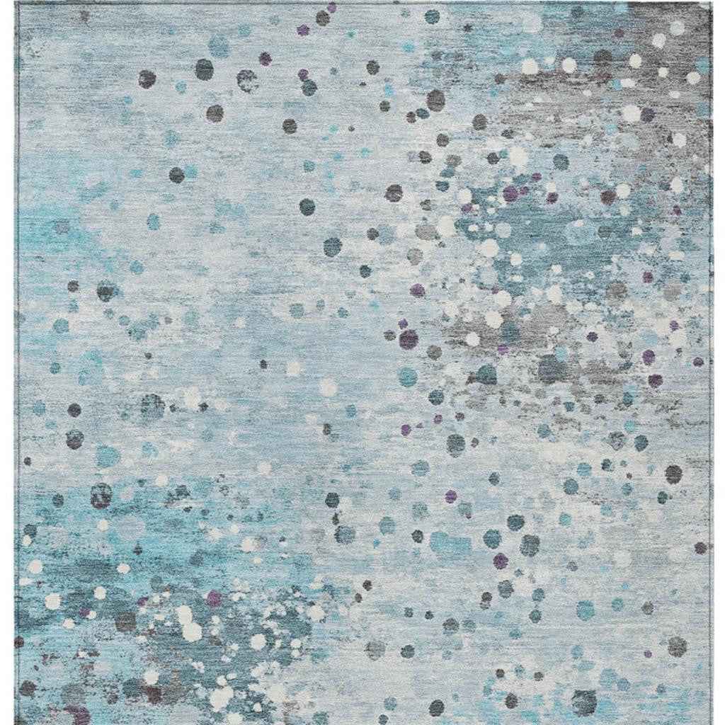 3' X 5' Teal Blue And Gray Abstract Washable Indoor Outdoor Area Rug