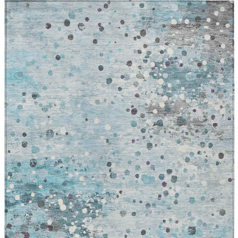 3' X 5' Teal Blue And Gray Abstract Washable Indoor Outdoor Area Rug
