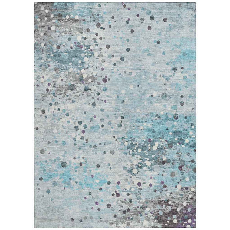 3' X 5' Teal Blue And Gray Abstract Washable Indoor Outdoor Area Rug