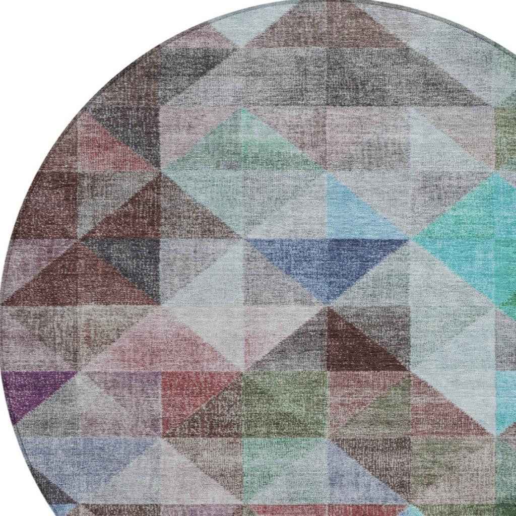 8' Silver Blue And Purple Round Geometric Washable Indoor Outdoor Area Rug