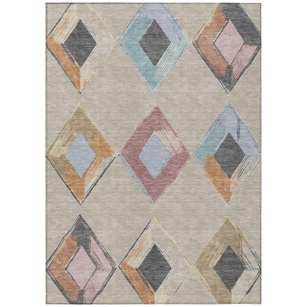 3' X 5' Beige Mauve And Charcoal Geometric Washable Indoor Outdoor Area Rug