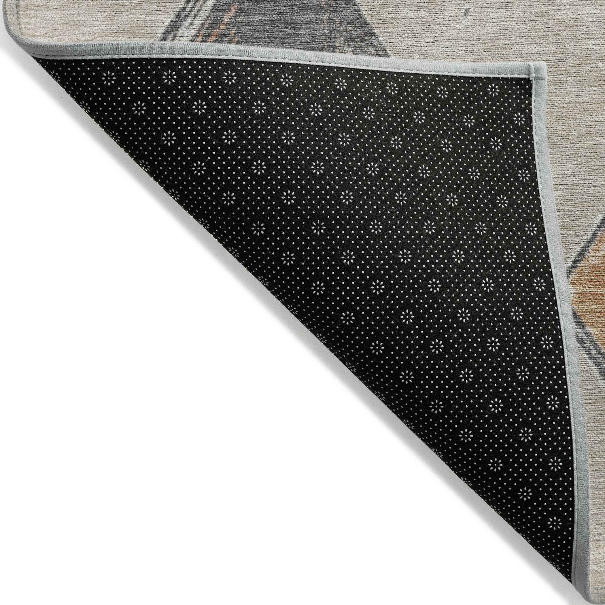 3' X 5' Beige Mauve And Charcoal Geometric Washable Indoor Outdoor Area Rug