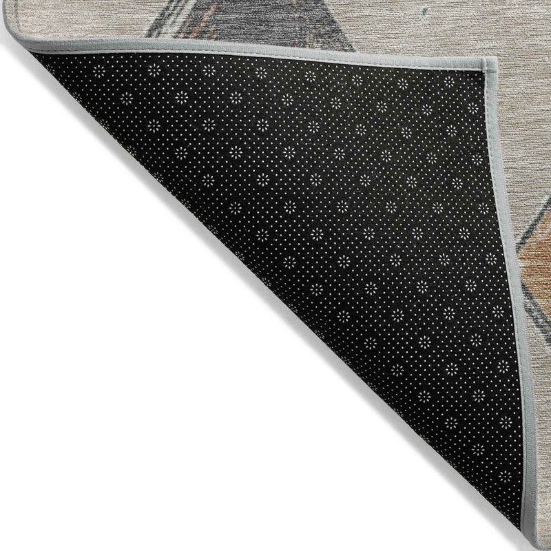 3' X 5' Beige Mauve And Charcoal Geometric Washable Indoor Outdoor Area Rug