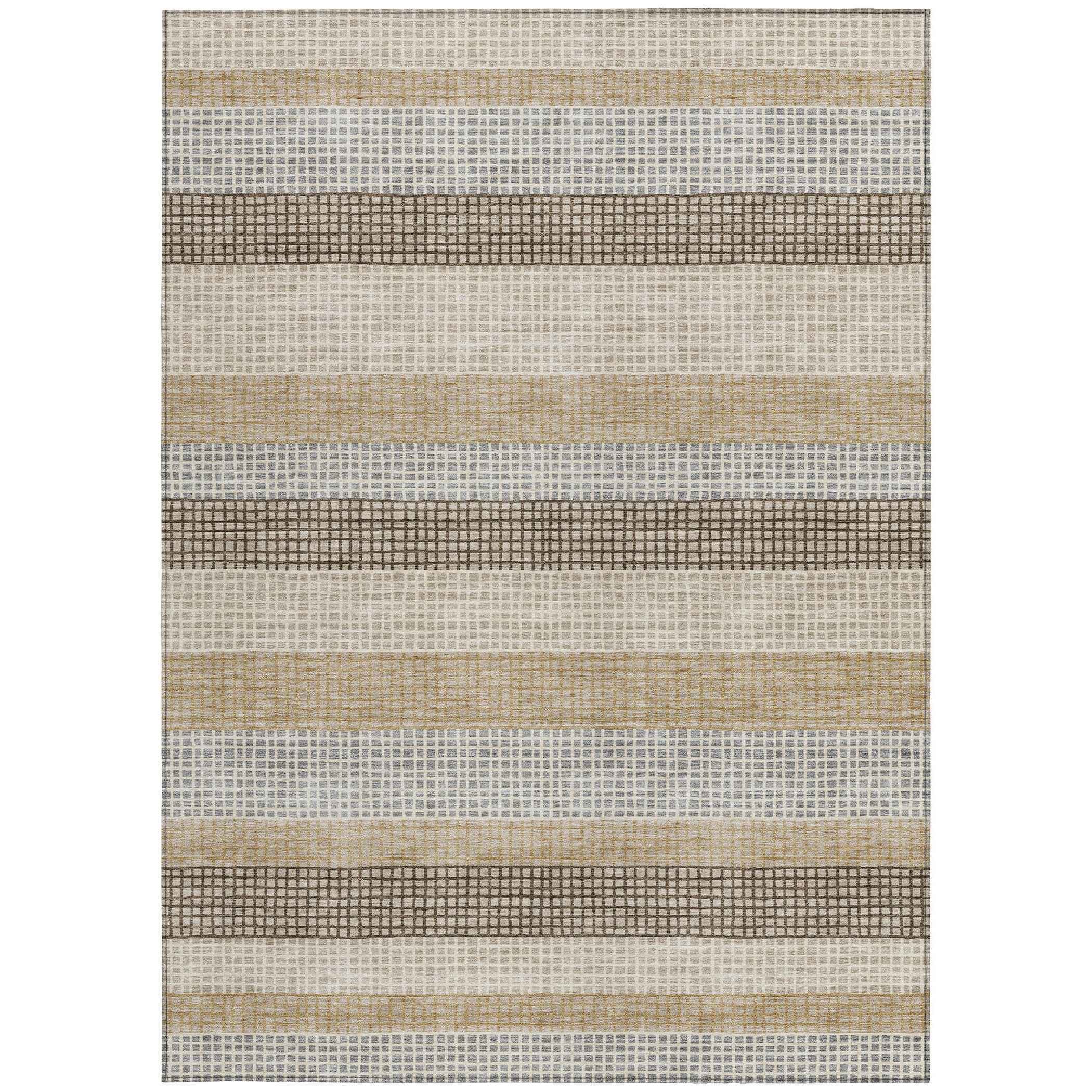 8' X 10' Beige And Ivory Striped Washable Indoor Outdoor Area Rug