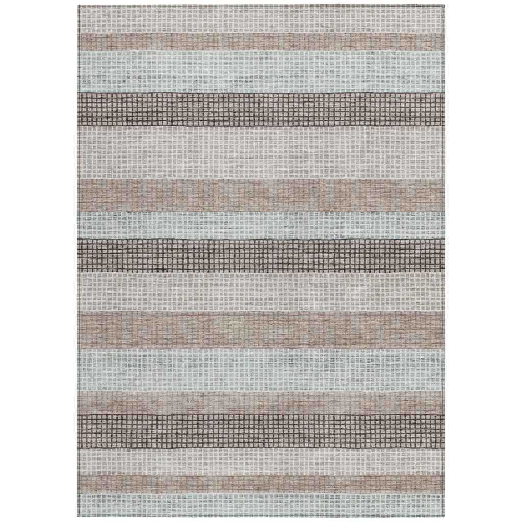 3' X 5' Taupe And Ivory Striped Washable Indoor Outdoor Area Rug