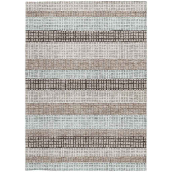 3' X 5' Taupe And Ivory Striped Washable Indoor Outdoor Area Rug