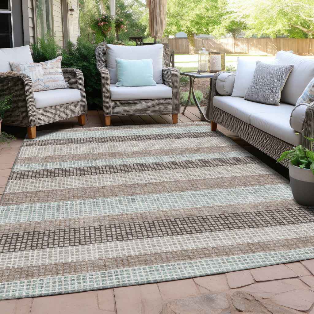 3' X 5' Taupe And Ivory Striped Washable Indoor Outdoor Area Rug