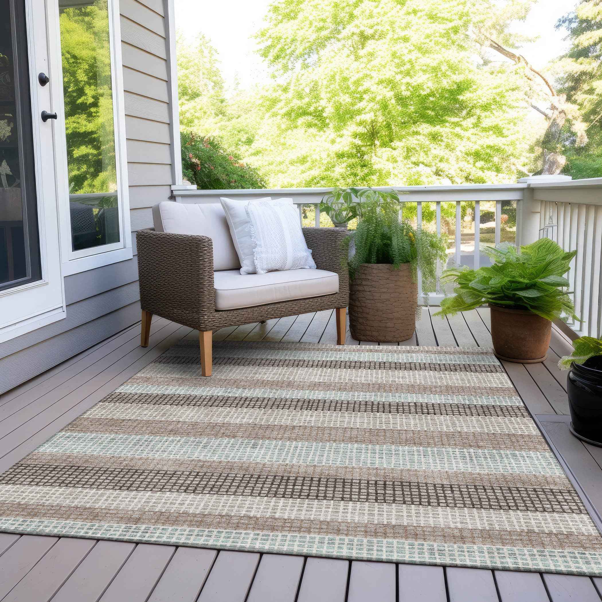 3' X 5' Taupe And Ivory Striped Washable Indoor Outdoor Area Rug