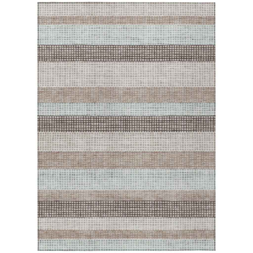 3' X 5' Taupe And Ivory Striped Washable Indoor Outdoor Area Rug