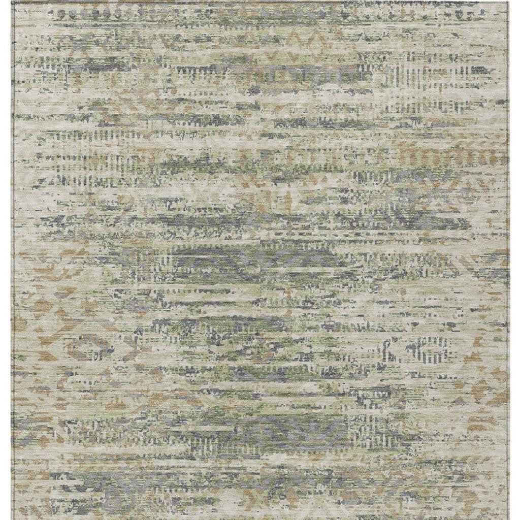 3' X 5' Artichoke Green And Beige Moroccan Washable Indoor Outdoor Area Rug