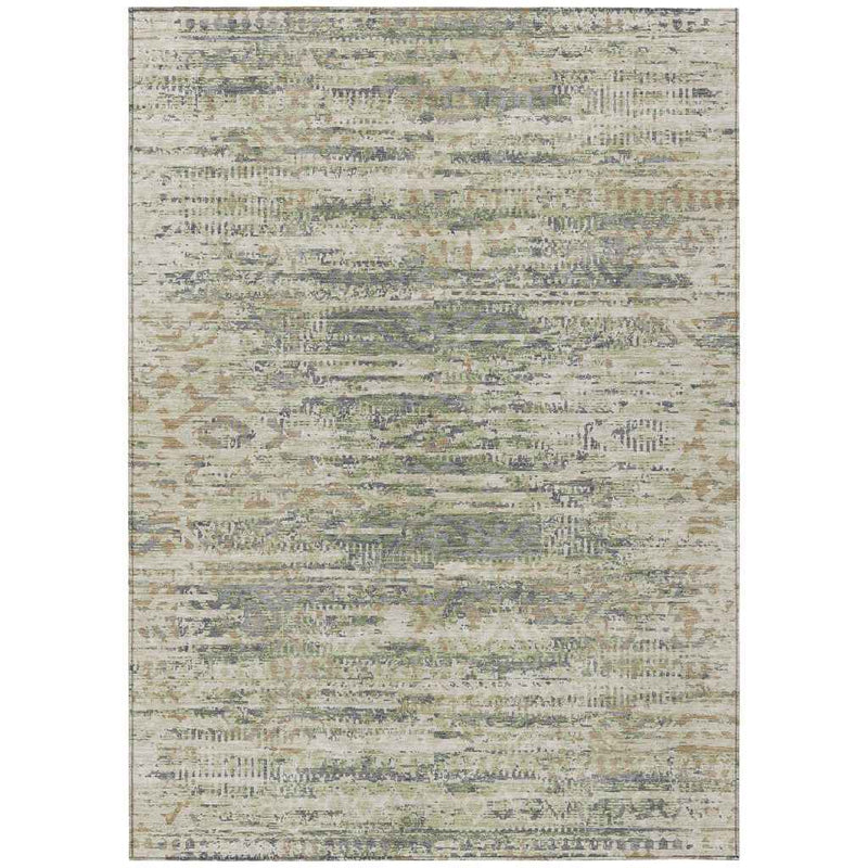3' X 5' Artichoke Green And Beige Moroccan Washable Indoor Outdoor Area Rug