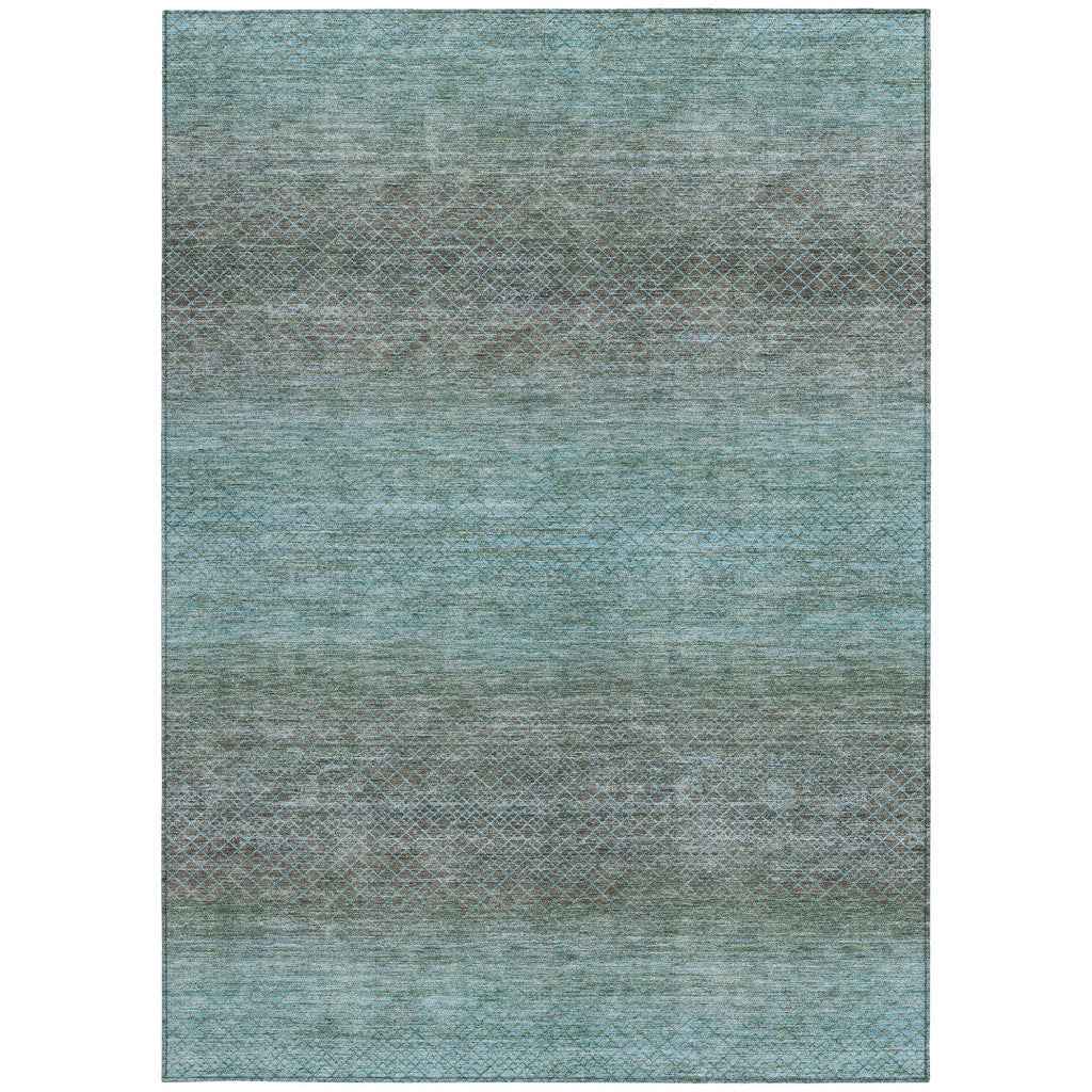 5' X 8' Teal Blue And Brown Geometric Washable Indoor Outdoor Area Rug
