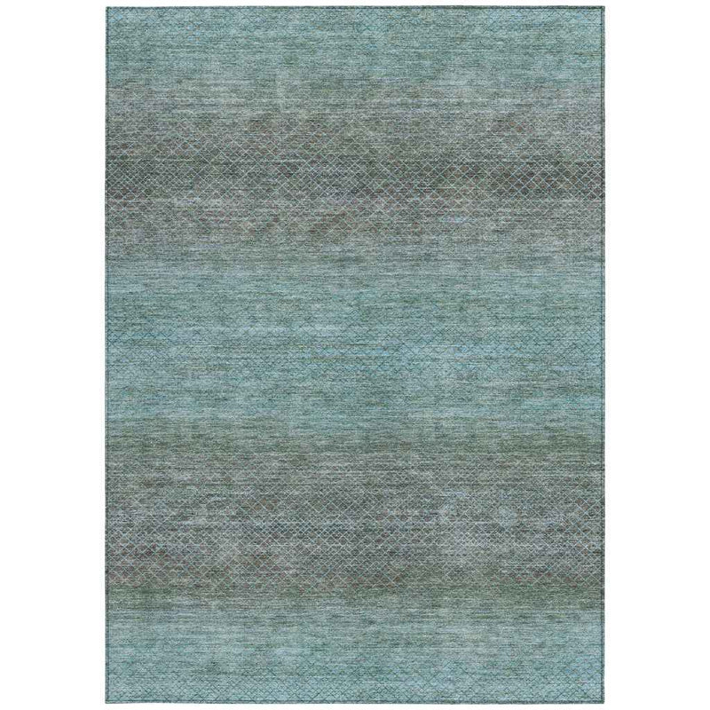 5' X 8' Teal Blue And Brown Geometric Washable Indoor Outdoor Area Rug