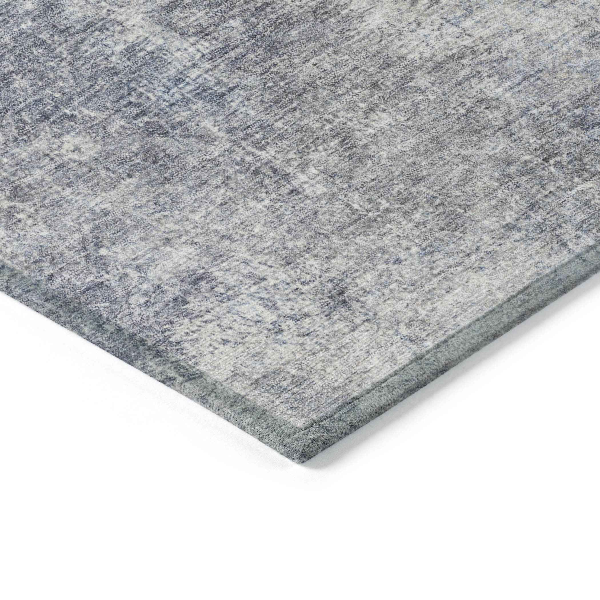 8' Denim Blue And Ivory Round Abstract Washable Indoor Outdoor Area Rug