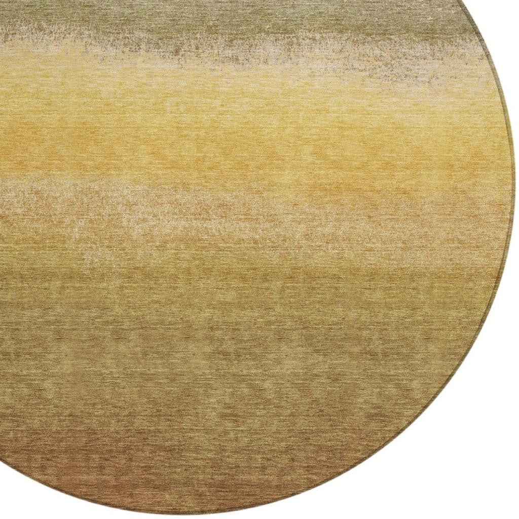 8' Gold And Wheat Round Ombre Washable Indoor Outdoor Area Rug