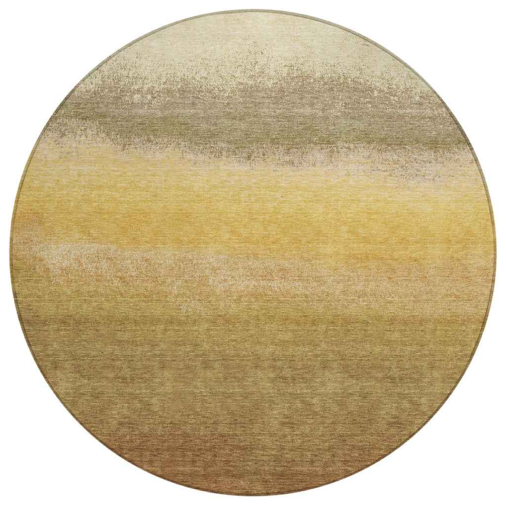8' Gold And Wheat Round Ombre Washable Indoor Outdoor Area Rug