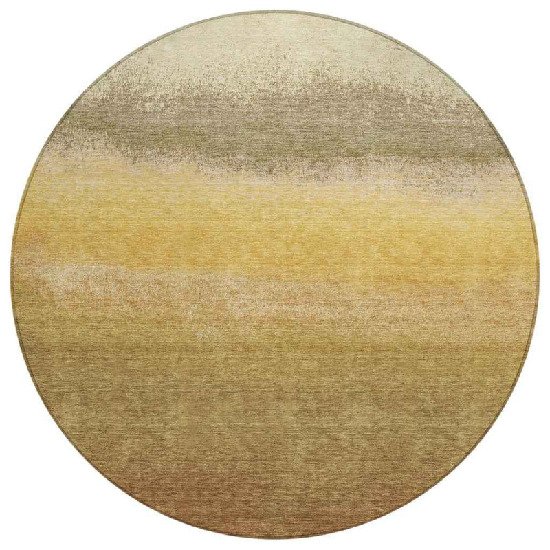 8' Gold And Wheat Round Ombre Washable Indoor Outdoor Area Rug