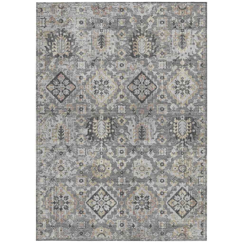 10' X 14' Gray And Copper Floral Medallion Washable Indoor Outdoor Area Rug
