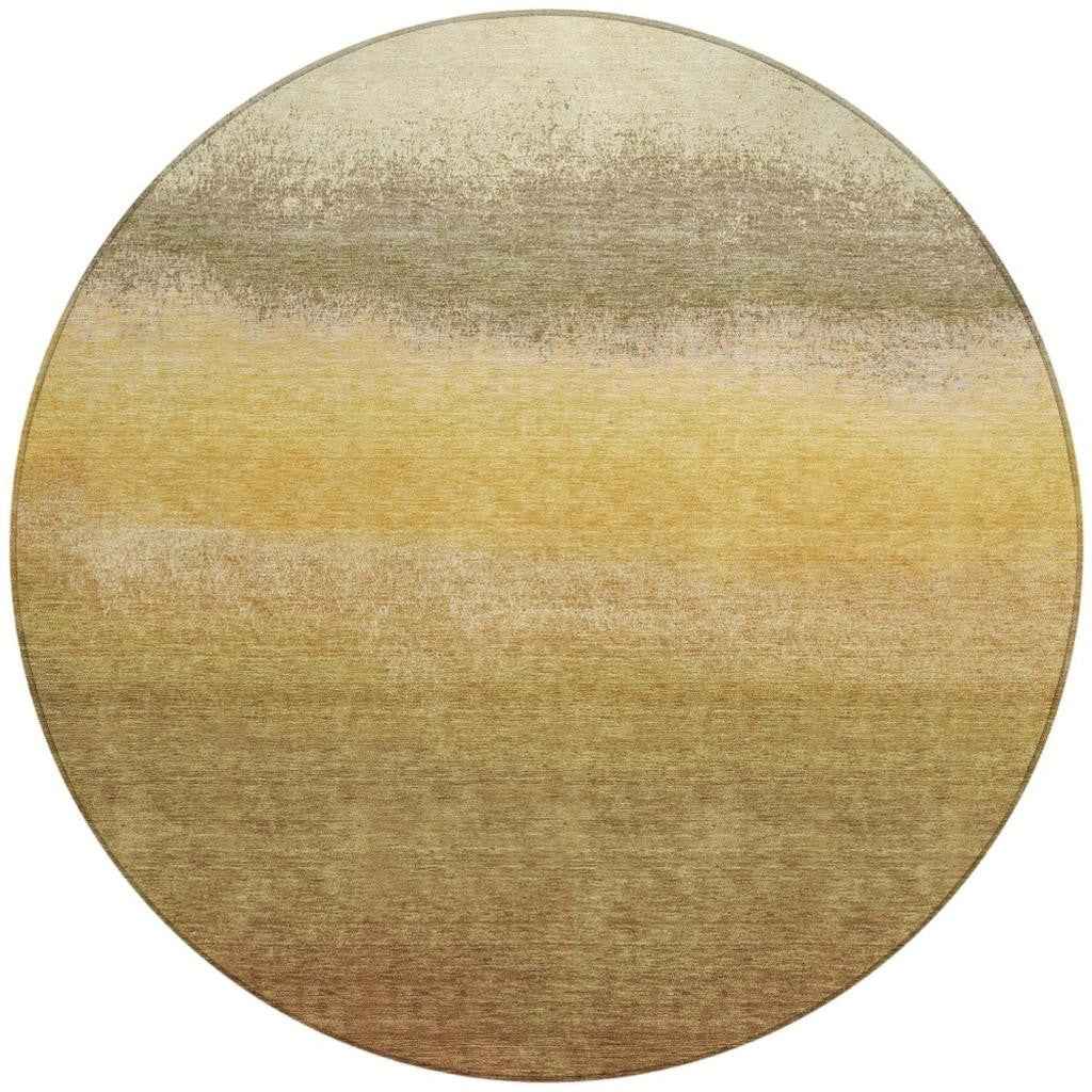8' Gold And Wheat Round Ombre Washable Indoor Outdoor Area Rug