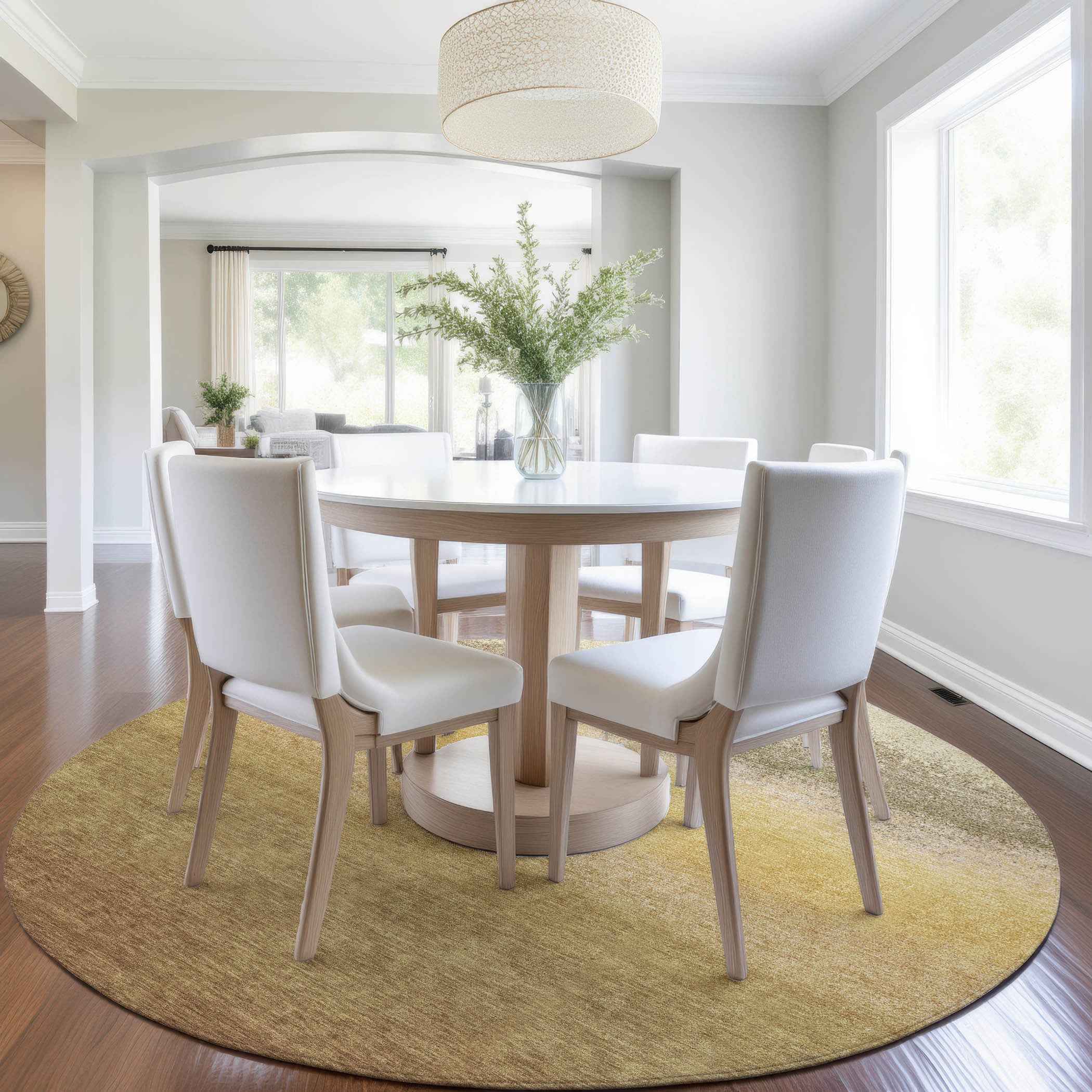 8' Gold And Wheat Round Ombre Washable Indoor Outdoor Area Rug