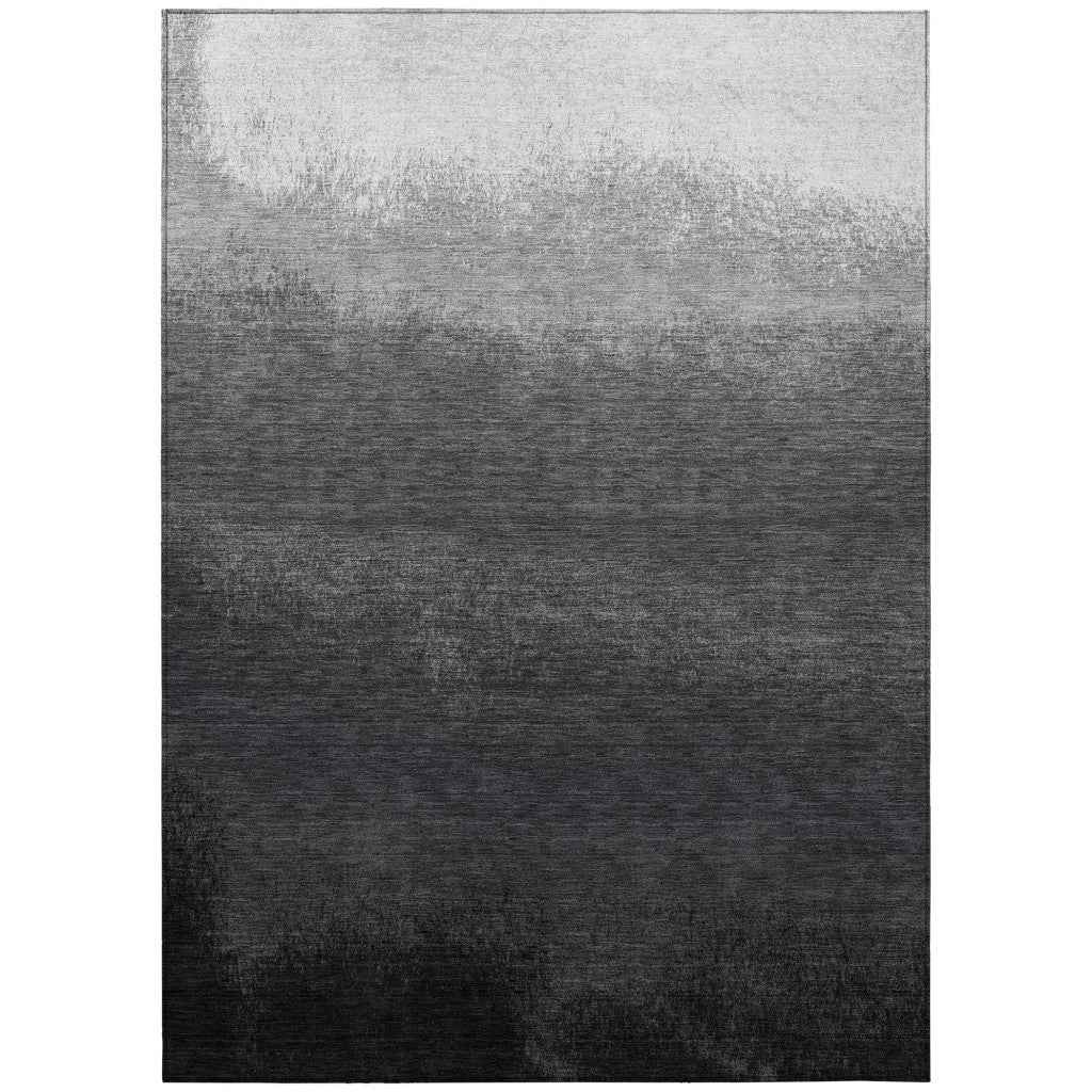 9' X 12' Gray And Silver Ombre Washable Indoor Outdoor Area Rug