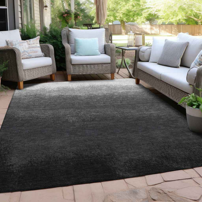 9' X 12' Gray And Silver Ombre Washable Indoor Outdoor Area Rug