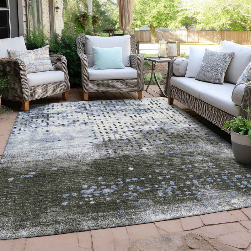 10' X 14' Denim Blue And Brown Geometric Washable Indoor Outdoor Area Rug