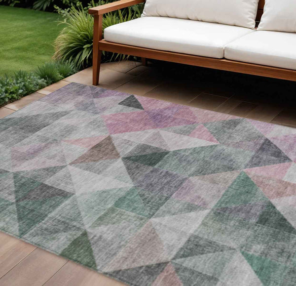 10' X 14' Blush And Green Geometric Washable Indoor Outdoor Area Rug