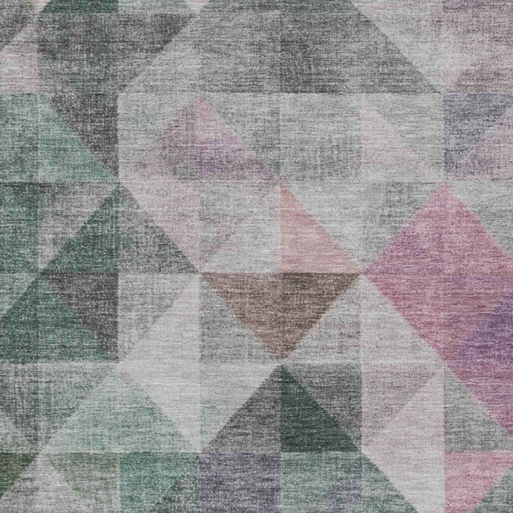 10' X 14' Blush And Green Geometric Washable Indoor Outdoor Area Rug