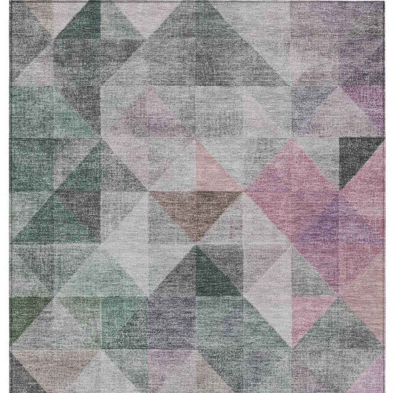 10' X 14' Blush And Green Geometric Washable Indoor Outdoor Area Rug