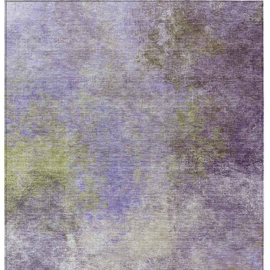 3' X 5' Purple And Olive Green Abstract Washable Indoor Outdoor Area Rug