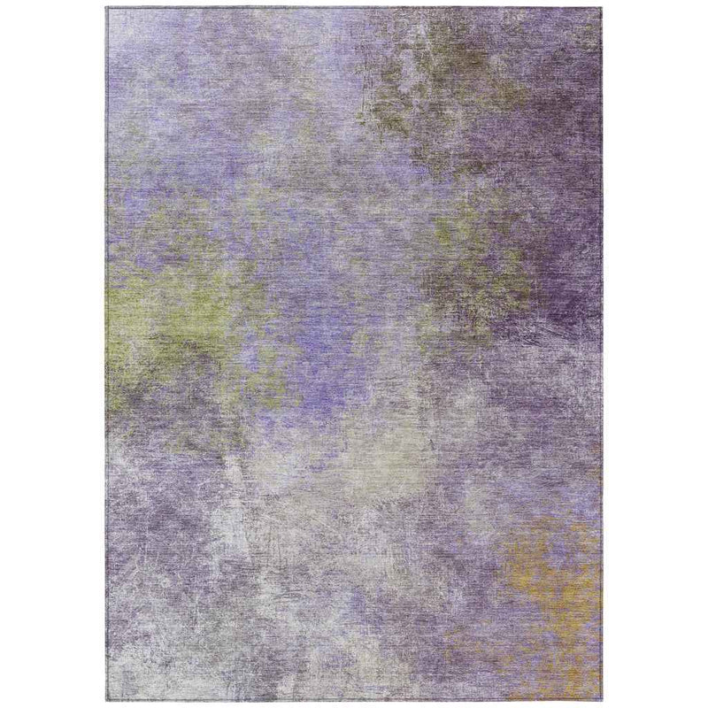 3' X 5' Purple And Olive Green Abstract Washable Indoor Outdoor Area Rug