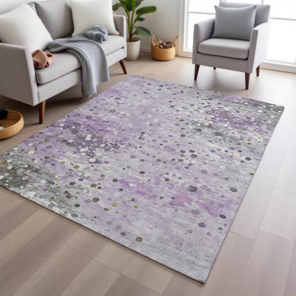 8' X 10' Lavender And Ivory Abstract Washable Indoor Outdoor Area Rug