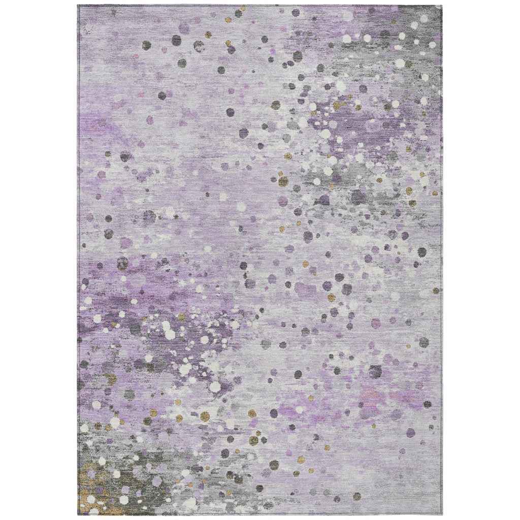 8' X 10' Lavender And Ivory Abstract Washable Indoor Outdoor Area Rug