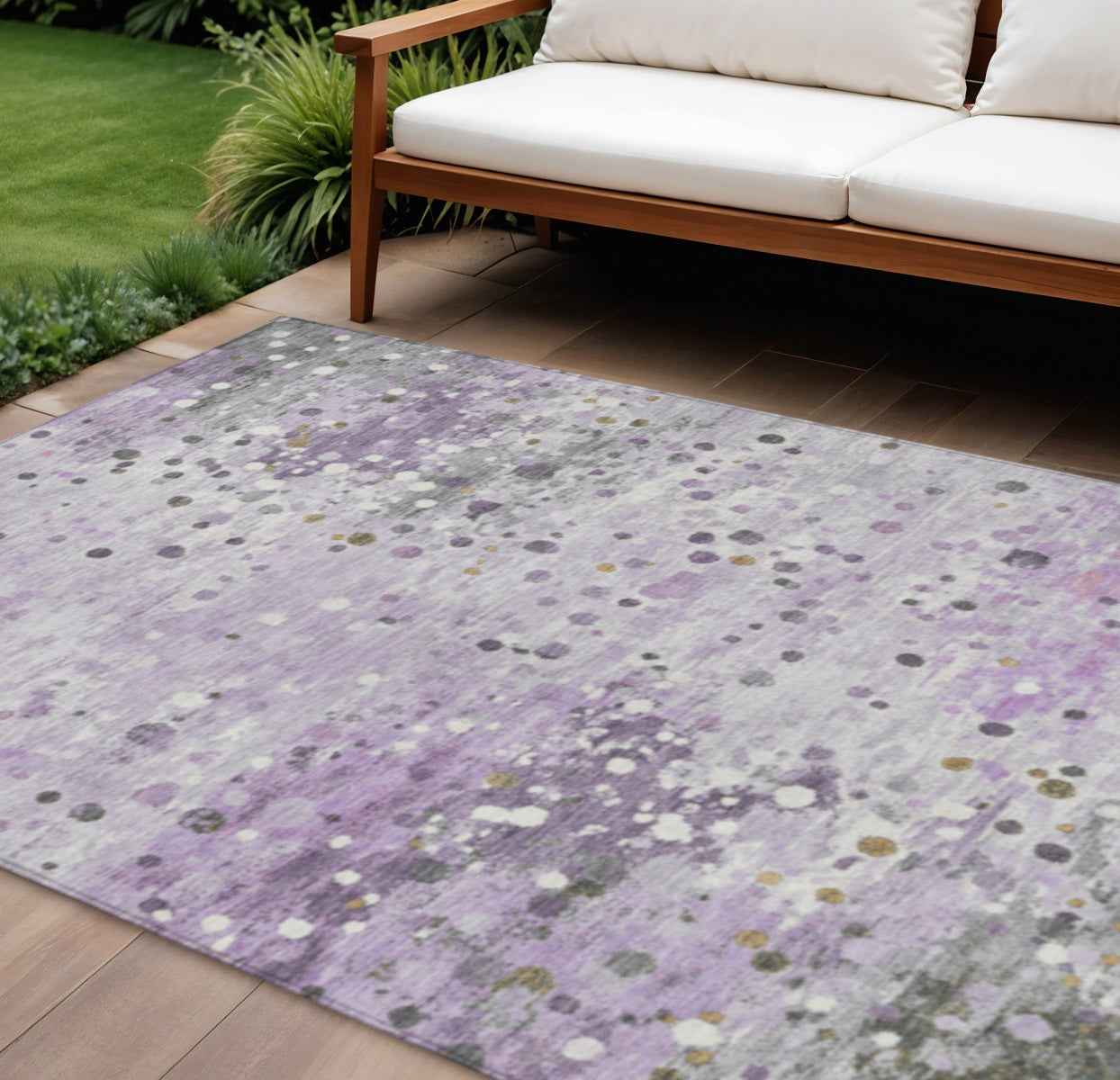 8' X 10' Lavender And Ivory Abstract Washable Indoor Outdoor Area Rug