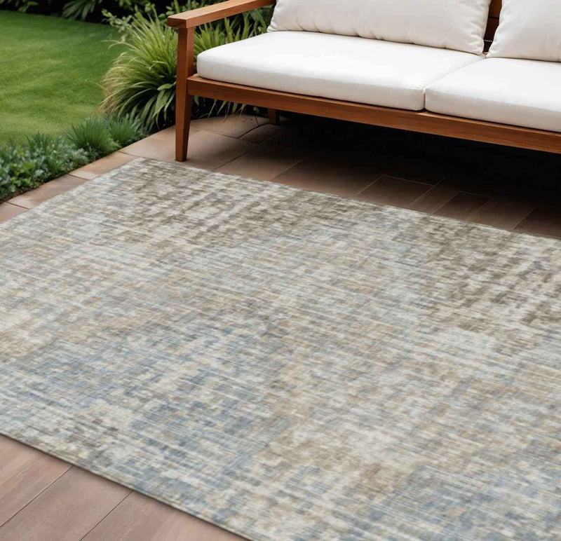 9' X 12' Beige And Gray Geometric Washable Indoor Outdoor Area Rug
