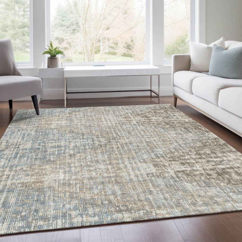 9' X 12' Beige And Gray Geometric Washable Indoor Outdoor Area Rug