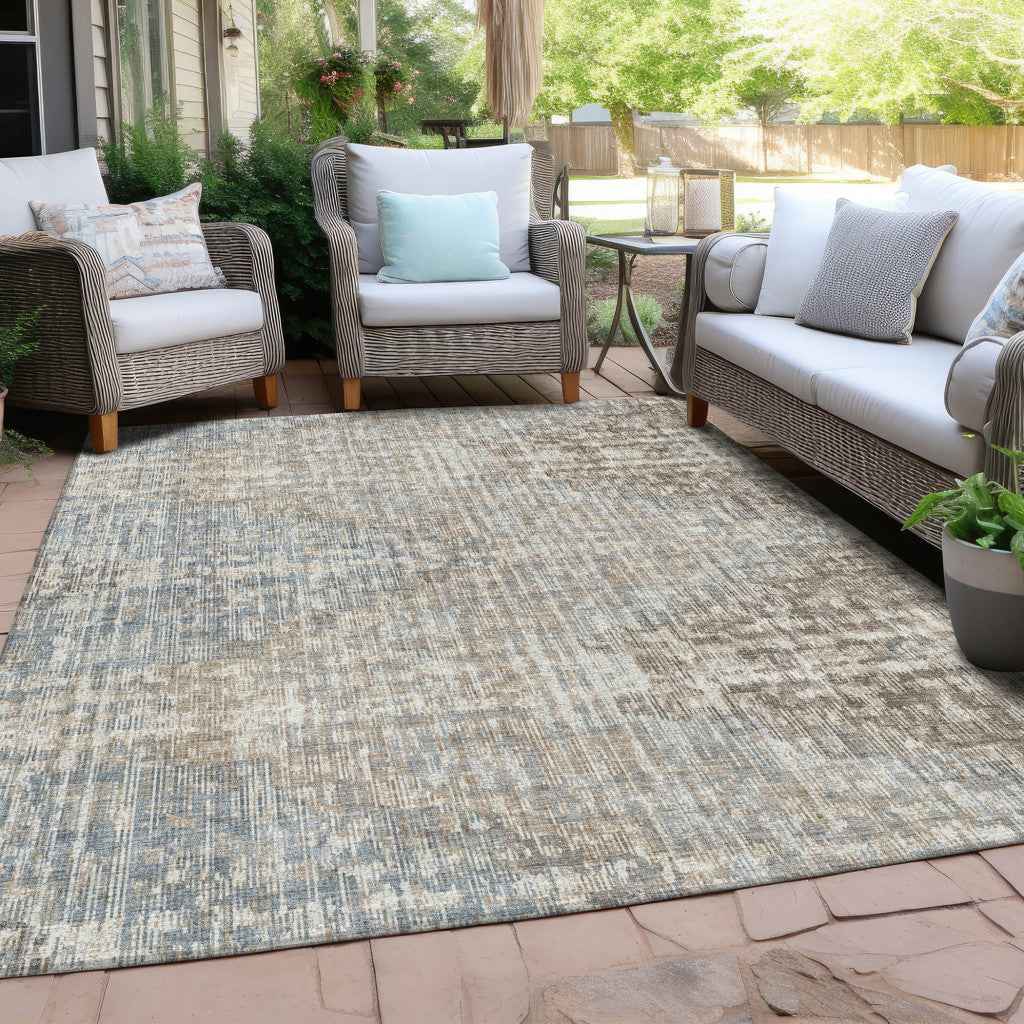 9' X 12' Beige And Gray Geometric Washable Indoor Outdoor Area Rug