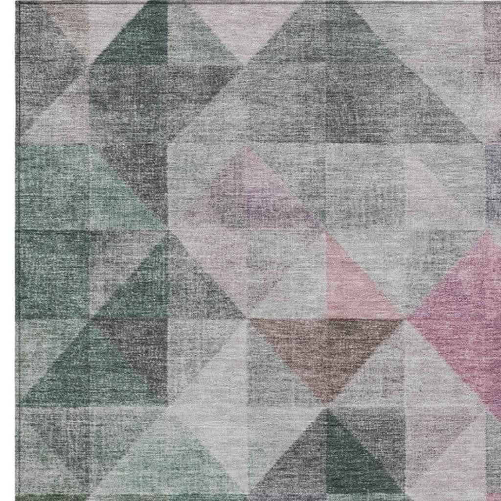 3' X 5' Blush And Green Geometric Washable Indoor Outdoor Area Rug