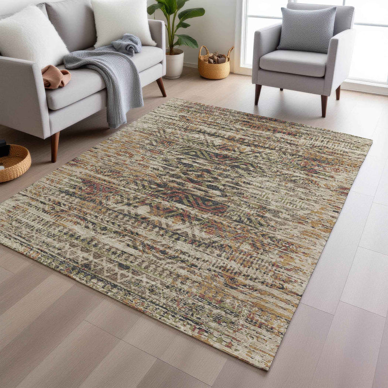 8' X 10' Beige And Fern Green Moroccan Washable Indoor Outdoor Area Rug