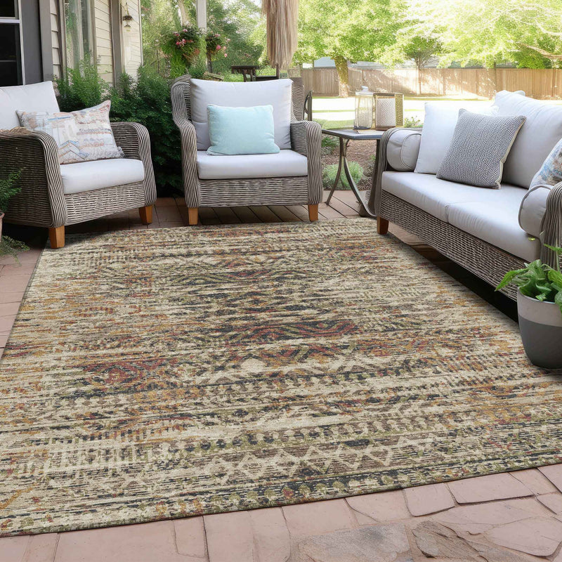 8' X 10' Beige And Fern Green Moroccan Washable Indoor Outdoor Area Rug