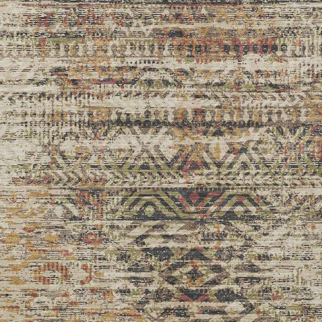 8' X 10' Beige And Fern Green Moroccan Washable Indoor Outdoor Area Rug