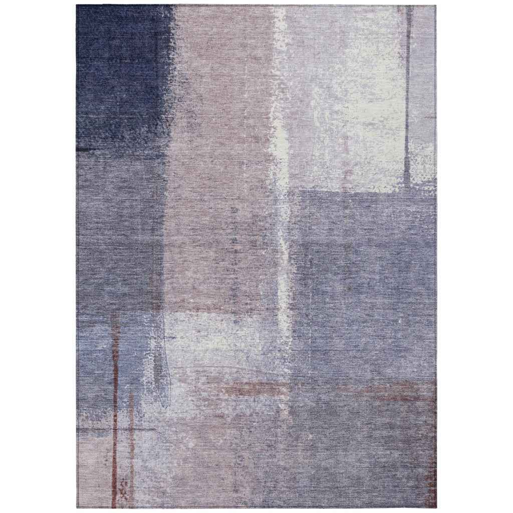 8' X 10' Lavender And Ivory Abstract Washable Indoor Outdoor Area Rug