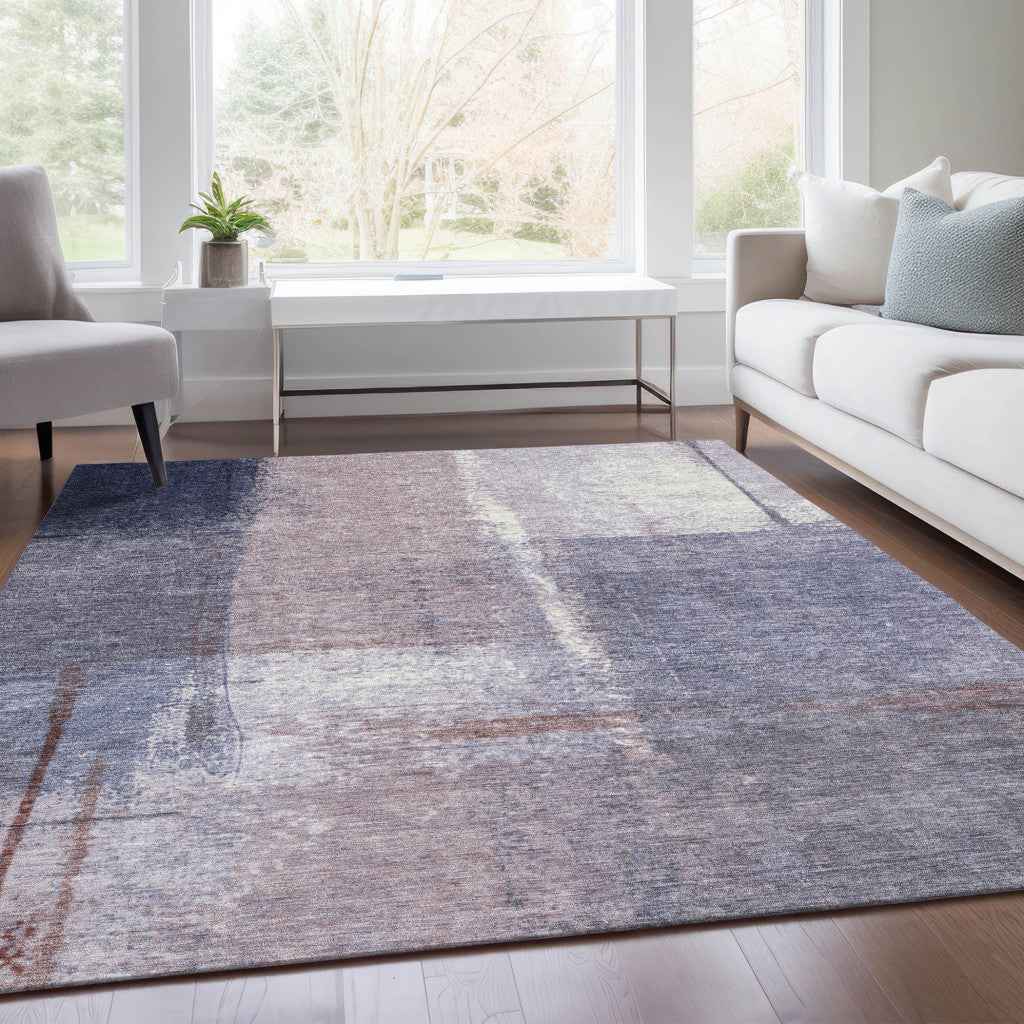 8' X 10' Lavender And Ivory Abstract Washable Indoor Outdoor Area Rug