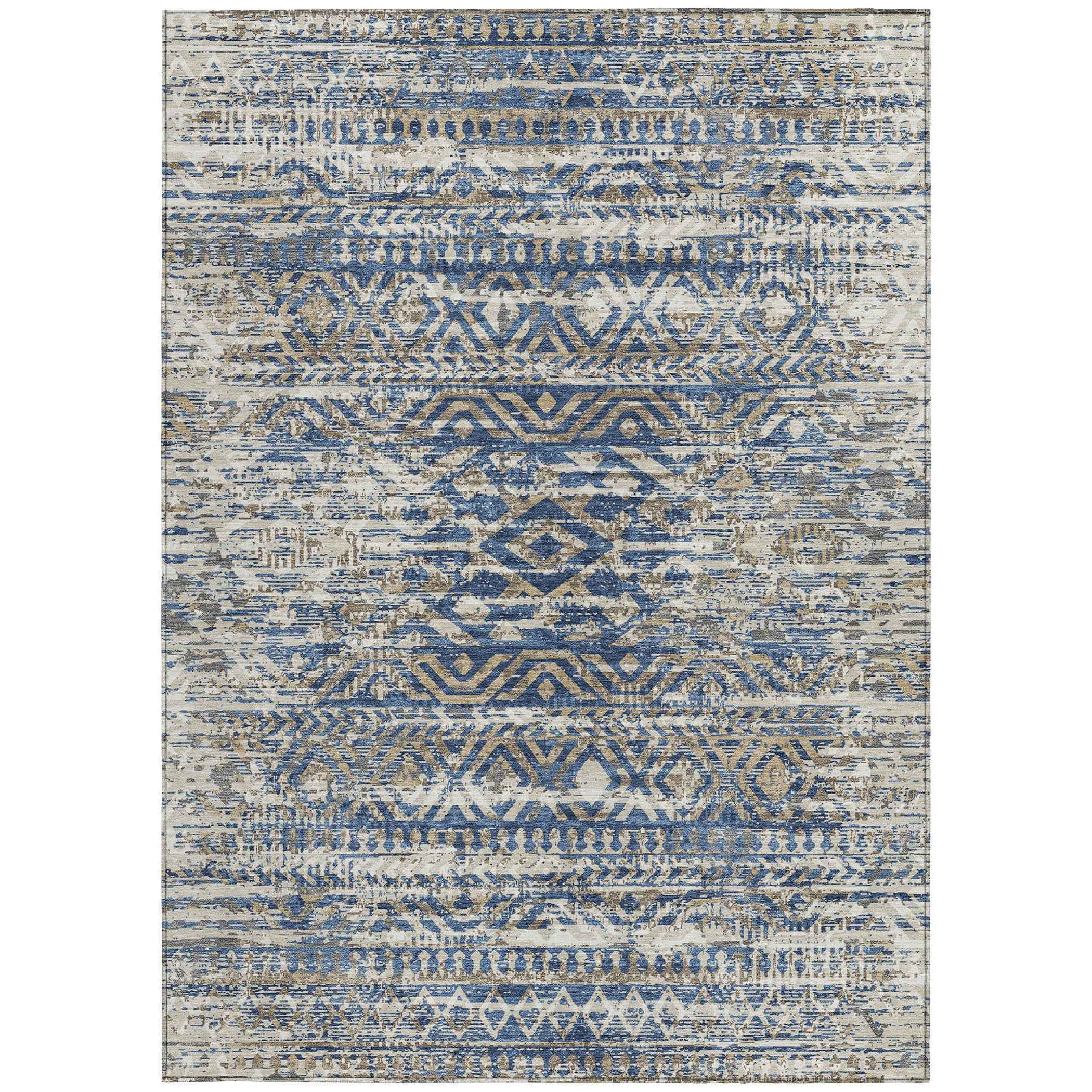 9' X 12' Blue And Beige Moroccan Washable Indoor Outdoor Area Rug