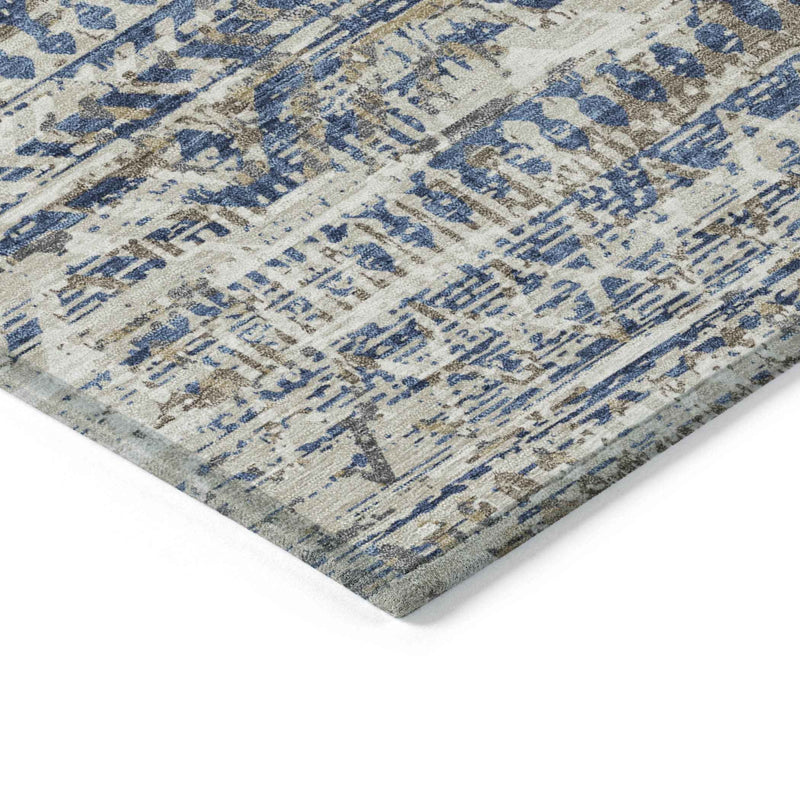 9' X 12' Blue And Beige Moroccan Washable Indoor Outdoor Area Rug