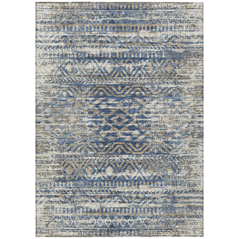9' X 12' Blue And Beige Moroccan Washable Indoor Outdoor Area Rug
